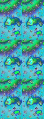 Suluboya tarzında mavi ve yeşil renklerde. Küçük çiçekli yay deseni çiz. Raster illüstrasyonu.