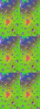 Küçük çiçekteki sevimli çiçek deseni. Yeşil ve mor renkli çiçekler. Raster illüstrasyonu.