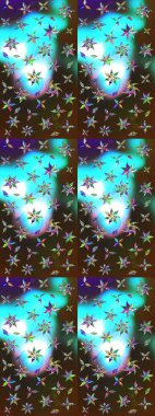 Bir sürü mavi ve kahverengi soyut çiçekli tropik eskiz deseni. Küçük çiçekteki sevimli çiçek deseni. Varicoloblue ve kahverengi raster çizimi.