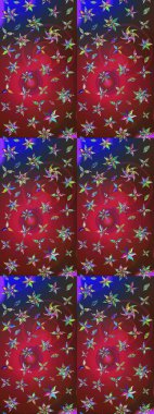 Renkli ve kahverengi raster çizimi. Bir sürü kırmızı ve kahverengi soyut çiçekli tropik eskiz deseni. Küçük çiçekte sevimli çiçek deseni var..