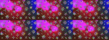 Kırmızı ve mor renkte çiçekler. Yumuşak, bahar çiçekli arka plan. Raster çiçek desenli ve çiçekli..