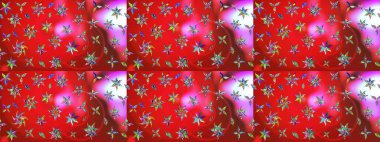 Kırmızı ve pembe renkte çiçekler. El çizimi çiçekli soyut çizim kalıbı. Raster illüstrasyonu.