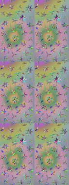 Raster illüstrasyonu. Eskiz arkaplan modeli. Suluboya, elle çizilmiş. Tarafsız ve yeşil yapraklı yabani çiçekler.