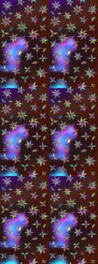 Raster illüstrasyonu. Kahverengi ve mor renkli çiçekler. Çiçek desenli eskiz, vuruşlar, sıçramalar, yaz çiçekleri..