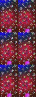 Üzerinde gelincikler ve vadi zambakları olan renkli çiçek desenli nakış deseni. Tekstil tasarımı için kırmızı ve kahverengi renkte geleneksel Raster çiçek buketi.