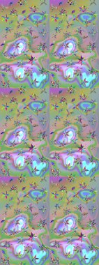 Raster çiçek desenli çiçek deseni, yapraklar, dekoratif elementler, sıçrama, lekeler, el çizimi kontur çizgileri ve Doodle çizim stili, grafik raster çizim çizimi.