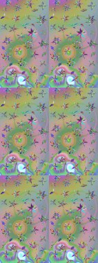 Tarafsız ve yeşil renklerde çiçekler. Çiçekli karalama şeklinde Raster çiçek deseni. Yumuşak, bahar çiçekli arka plan.