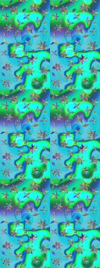 Mavi ve yeşil renkli çiçekler. Gömlek baskısı için çiçek boyası. Çiçek eskiz kalıbı geçmişi.