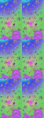 Elle çizilmiş sonbahar çiçeği deseni. Doodle tarzı. Tekstil ve kapak tasarımı için mükemmel. Yeşil ve mor renkli çiçekler. Renkli yeşil ve mor çizim deseni.