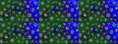 Süslü kumaş deseni. Renkli Bahar Teması eskiz kalıbı. Raster illüstrasyonundaki çiçek desenli çizim. Düz Çiçek Elementleri Tasarımı.