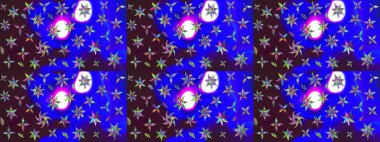 Raster. Mavi ve kahverengi renkli güzel çiçekli çizim deseni, suluboya çiçek deseni, duvar kağıdı, kart veya kumaş için fayanslı..