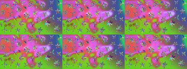 Desen, çizim, çiçek sınırı. Güzel, parlak, pürüzsüz kumaş, tuval. Eski moda arka plan. Raster illüstrasyonu. Kıvırcık, parlak örgü. Çiçeklerin çelengi.