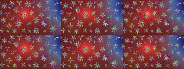 Kahverengi ve kırmızı renklerde bahar çiçekleri. Raster illüstrasyonu. Yaprak ve çiçeklerin suluboya resmi, kahverengi ve kırmızı renklerin çizim şekli.