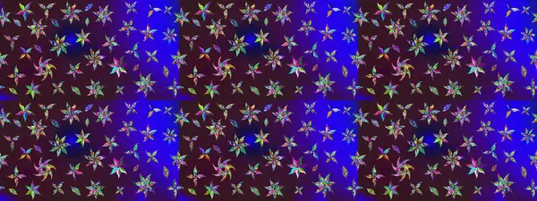 Hediye ambalaj kağıdı, tebrik kartları, posterler ve pankart tasarımı. Raster düz çiçek çizim deseni. Kahverengi ve mavi renkte çiçekler.