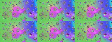 El yapımı çiçek ve bitki koleksiyonu. Şirin karalamalı çiçek desenli çizim. Raster illüstrasyonu. Raster illüstrasyonu. Eskiz tarzı yeşil ve mor renkler.