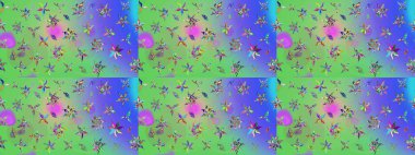 Yeşil ve mavi renkte çiçekler olan çiçek deseni çiz. Suluboya tarzında yeşil ve mavi renkte çiçekler.