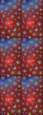 Kahverengi ve kırmızı renkte çiçekler. Çiçek desenli çizim. Asya tekstil tarzında. Raster illüstrasyonu. Raster illüstrasyonu.