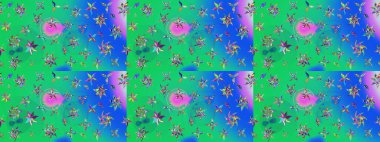 Çiçekli zambakların eskiz geçmişi. Parlak çiçekli kolaj çiçekleri yeşil ve mavi. Çiçek tasarımı için inanılmaz kolaj cennet tarzı..