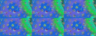 Moda baskıları için zarif bir şablon. Halk tarzı. Parlak renkli çiçekleri olan ve mavi ve yeşil renkli yaprakları olan harika bir çiçek deseni. Modern çiçek arkaplanı.