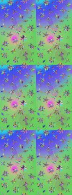 Renkli Bahar Teması eskiz kalıbı. Düz Çiçek Elementleri Tasarımı. Asya tekstil tarzında. Raster illüstrasyonu. Güzel kumaş deseni. Çiçek desenini çiz.