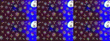 Renkli Bahar Teması eskiz kalıbı. Kahverengi ve mavi renkli çiçekler. Asya tekstil tarzında. Düz Çiçek Elementleri Tasarımı. Çiçek desenli çizim. Raster illüstrasyonu.