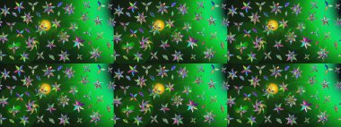 Raster illüstrasyonu. Küçük çaplı çiçeklerdeki basit şirin desenler. Tekstil veya kitap kapakları, imalat, duvar kağıtları, baskı, hediye paketi ve yapıştırma kitabı için çiçek eskiz geçmişi.