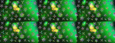 Raster illüstrasyonundaki çiçek desenli çizim. Yeşil ve gri renkte çiçekler.