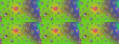 Raster illüstrasyonu. Suluboya tarzında yeşil ve mor renklerde. Küçük çiçekli bahar deseni çiz.