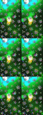 Yeşil ve mavi renkte çiçekler. Çiçekli karalama şeklinde Raster çiçek deseni. Yumuşak, bahar çiçekli arka plan.