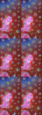 Motley illüstrasyonu. Moda baskıları için zarif bir şablon. Küçük çiçekte güzel bir desen. Küçük renkli çiçekler. Kahverengi ve pembe çiçekli bahar çiçekleri.