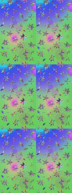 Küçük çiçekteki sevimli çiçek deseni. Yeşil ve mor renkte çiçekler.