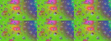 Yeşil ve mor renkli çiçekler. Renkli Bahar Teması eskiz kalıbı. Güzel çiçek deseni. Düz Çiçek Elementleri Tasarımı.