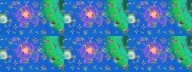 Mavi ve yeşil renkte etnik çiçeklerle süslenmiş zarif bir eskiz şekli. Raster Çiçek İllüstrasyonu güzel tekstil..