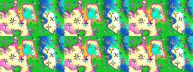 Raster illüstrasyonu. Küçük çiçekli yay deseni çiz. Suluboya tarzında yeşil ve mavi renkler üzerine.