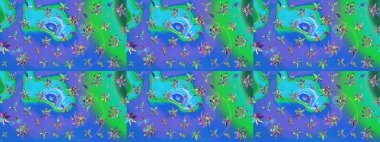 Düz Çiçek Elementleri Tasarımı. Mavi ve yeşil renkli çiçekler. Sketch Colour Spring Theme eskiz kalıbı. Sevimli çiçek raster deseni.