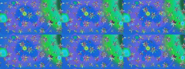 Raster illüstrasyonu. Suluboya tarzında mavi ve yeşil renklerde. Küçük çiçekli bahar deseni çiz.