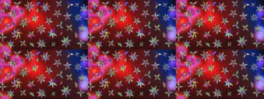 Çiçek desenli çizim. Raster illüstrasyonu. Kırmızı ve kahverengi renkte çiçekler. Asya tekstil tarzında. Düz Çiçek Elementleri Tasarımı. Renkli Bahar Teması çizim şablonu.