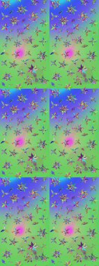 Çiçek desenli eskiz. Yeşil ve mavi renkte çiçekler. Tişört baskısı için çiçek boyama rasteriName.