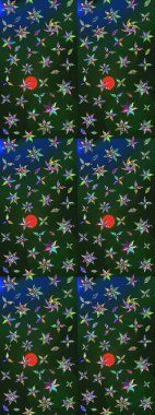 Kabile sanatı boho baskısı, klasik çiçek arkaplanı. Soyut etnik raster çizim kalıbı. Arkaplan dokusu, duvar kağıdı, mavi ve gri renkli çiçek teması.