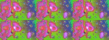 Raster - stok. Yeşil ve pembe çiçekli eskiz deseni, suluboya çiçek deseni, sevimli çiçek, duvar kağıdı, kart veya kumaş için fayanslı.
