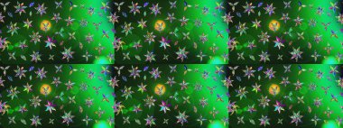 Yeşil ve gri renkli şirin çiçekler. Raster illüstrasyonu. Küçük çiçekli basit bir çiçek çizimi. Moda baskısı, albüm, ambalaj kağıdı, duvar kağıdı için zarif dekoratif süslemeler..