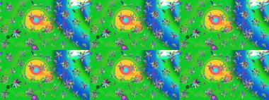 Raster illüstrasyonundaki çiçek desenli çizim. Suluboya tarzında yeşil ve mavi renkte çiçekler.