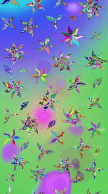 Raster illüstrasyonundaki çiçek desenli çizim. Düz Çiçek Elementleri Tasarımı. Yeşil ve mor renkli çiçekler. Renkli Bahar Teması çizim şablonu.