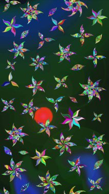 Çiçekler suluboya tarzında mavi ve yeşil renklerde. Mavi ve yeşil renkte çiçekler olan çiçek deseni çiz.