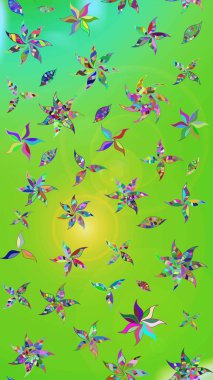 Yeşil ve sarı renkli çiçekler. Çiçekli çizim şekli. Renkli Bahar Teması eskiz kalıbı. Düz Çiçek Elementleri Tasarımı.