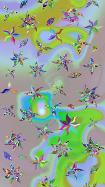 Tekstil, kumaş, ambalaj, hatıra defteri için hoş bir çiçek arkaplanı. Elle çizilmiş çiçek desenli Raster çizimi. Çocuksu tasarım. Tarafsız ve yeşil arkaplanda.