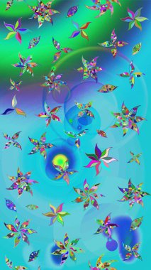 Çiçekler suluboya tarzında mavi ve yeşil renklerde. Çiçek izi. Suluboya çizim deseni.