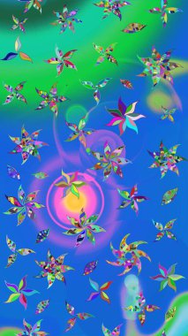 Düz Çiçek Elementleri Tasarımı. Güzel çiçek deseni. Renkli Bahar Teması eskiz kalıbı. Mavi ve yeşil renkte çiçekler.