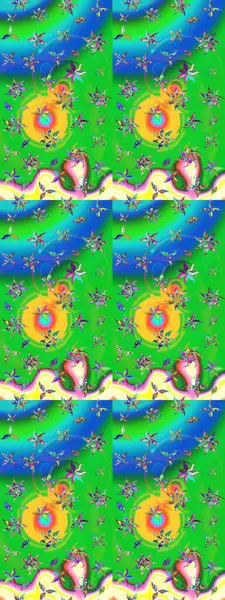 Raster illüstrasyonundaki çiçek desenli çizim. Düz Çiçek Elementleri Tasarımı. Süslü kumaş deseni. Renkli Bahar Teması çizim şablonu.