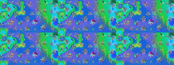 Hediye ambalaj kağıdı, tebrik kartları, posterler ve pankart tasarımı. Mavi ve yeşil renkli çiçekler. Raster düz çiçek çizim deseni.